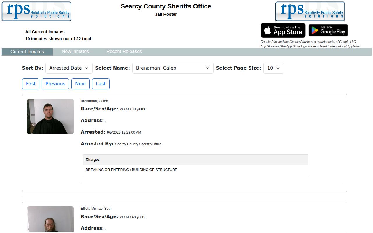 Searcy County current inmate roster interface
