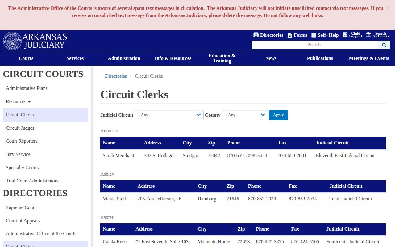 Arkansas circuit clerk directory for Searcy County
