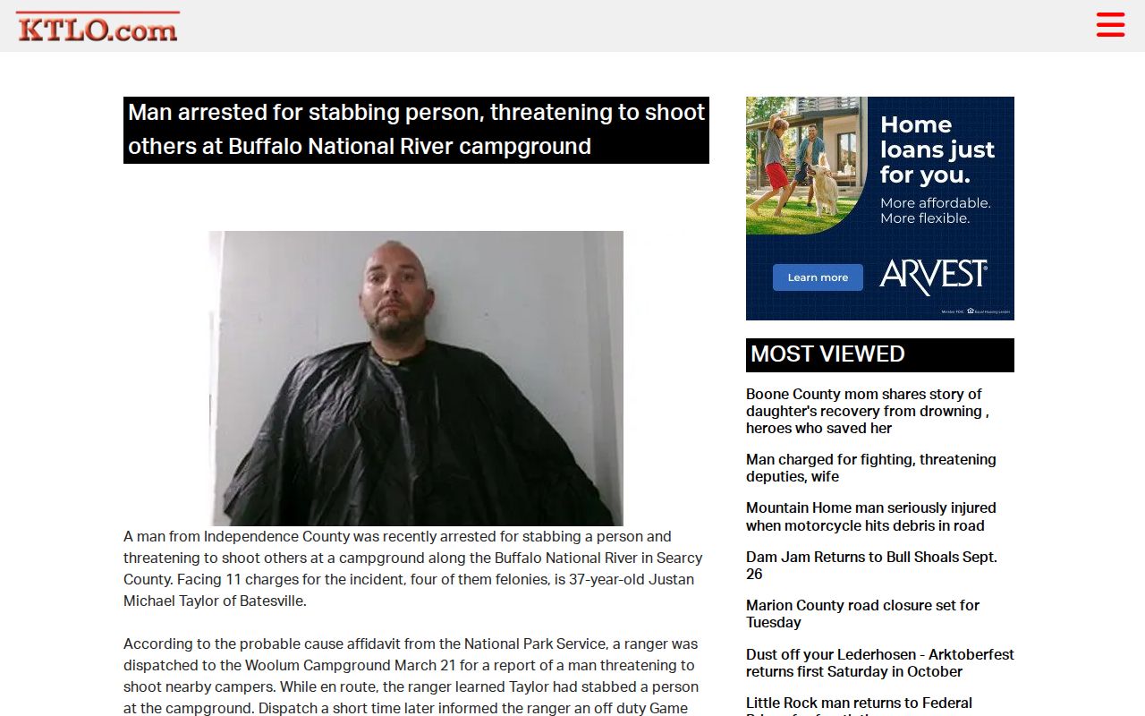 Regional Searcy County arrest news source relevant to Leslie